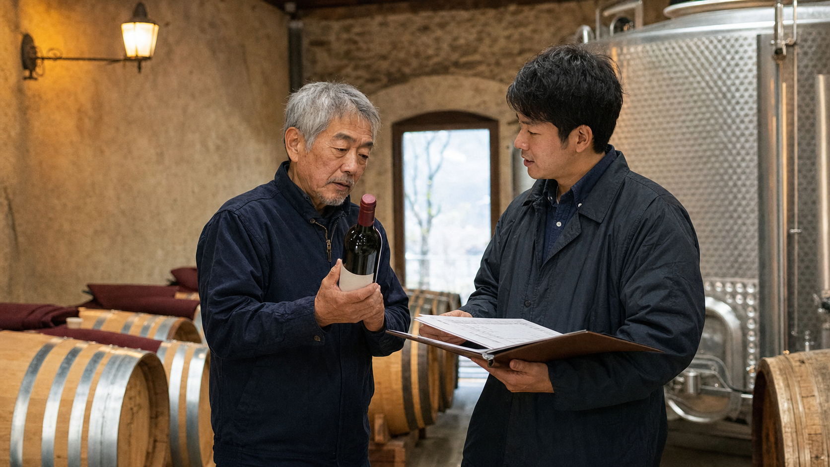 山梨のワイナリーでブランドと醸造の引き継ぎを話す経営者