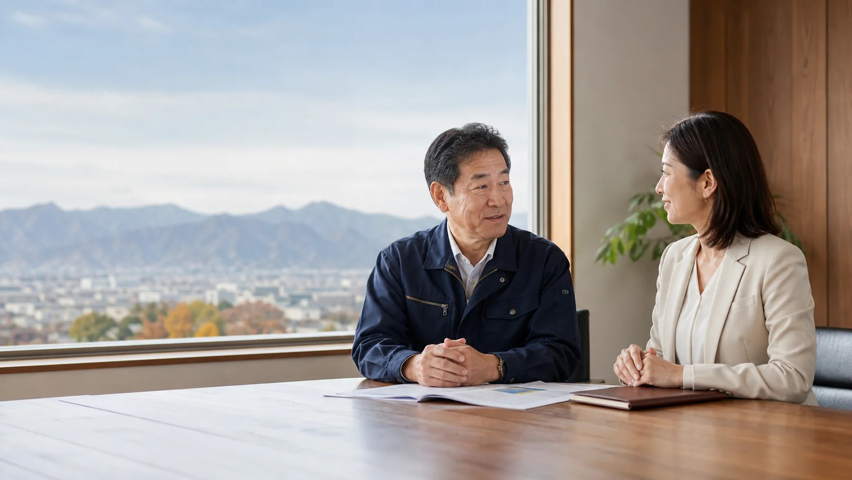 甲府の企業経営者と事業承継について話す相談風景のイメージ