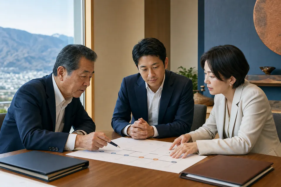 会社承継の流れを話し合うイメージ